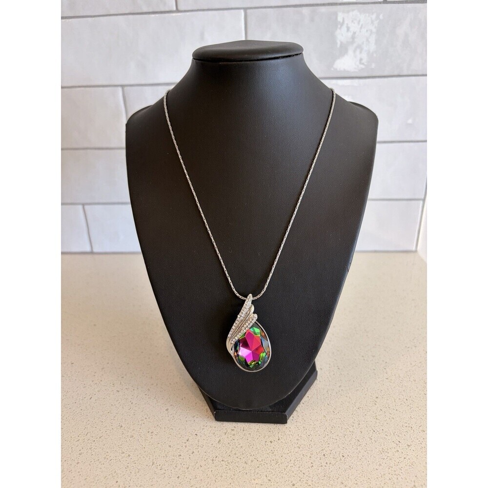 Artune Swarovski Crystal Rainbow Teardrop Pendant Silver Necklace NWT Women’s